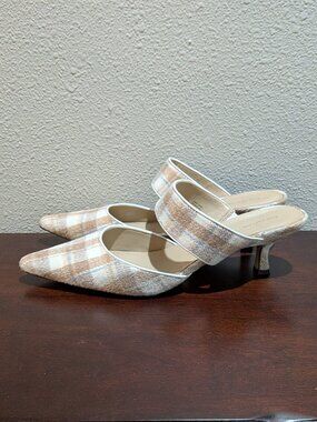 Plaid Kitten Heel Mule Pump
